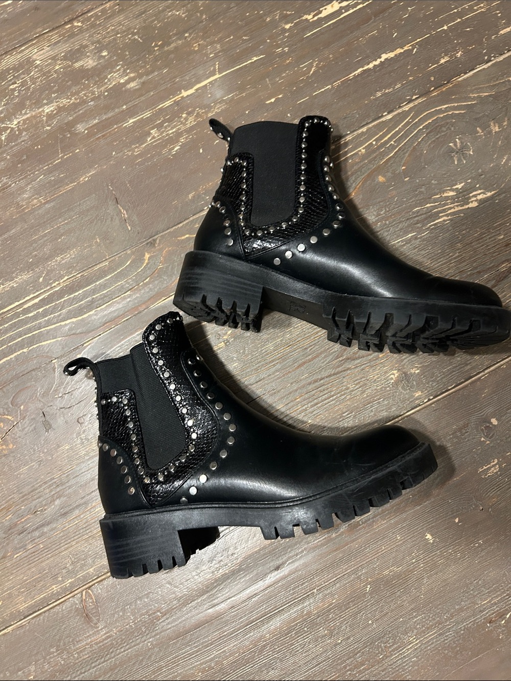 Zara Black Studded Chelsea Lug Booties
